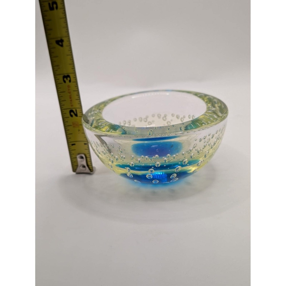 Vintage‎ Uranium Glass Ashtray Bullicante Controlled Bubble Green Glow Dish - Picture 8 of 10